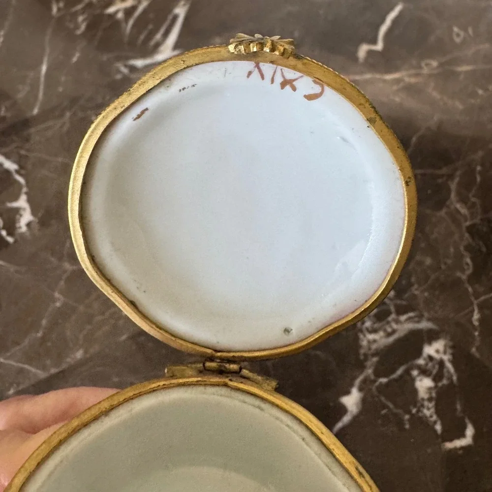P. Limoges France Porcelain Trinket Box Floral Pink Gold Gilt Hinged Pill Box
